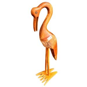 Hand Carved Wooden Crane Bird Figurine Stork Heron‎ Sculpture Home Decor Accent